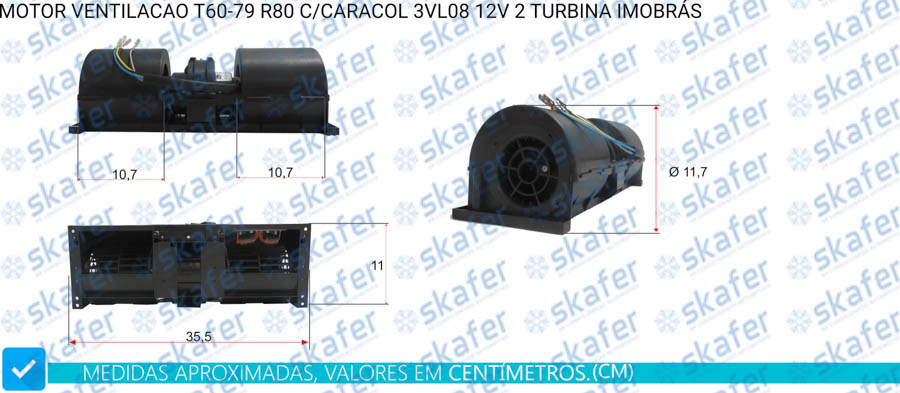 MOTOR CX T60-79 R80 COM CARACOL 3 VELOCIDADE 12V 2 TURBINA 101 121 312 101121312 IMOBRAS