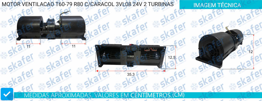 MOTOR CX T60-79 R80 COM CARACOL 3 VELOCIDADE 24V 2 TURBINAS 101 121 324 101121324 IMOBRAS