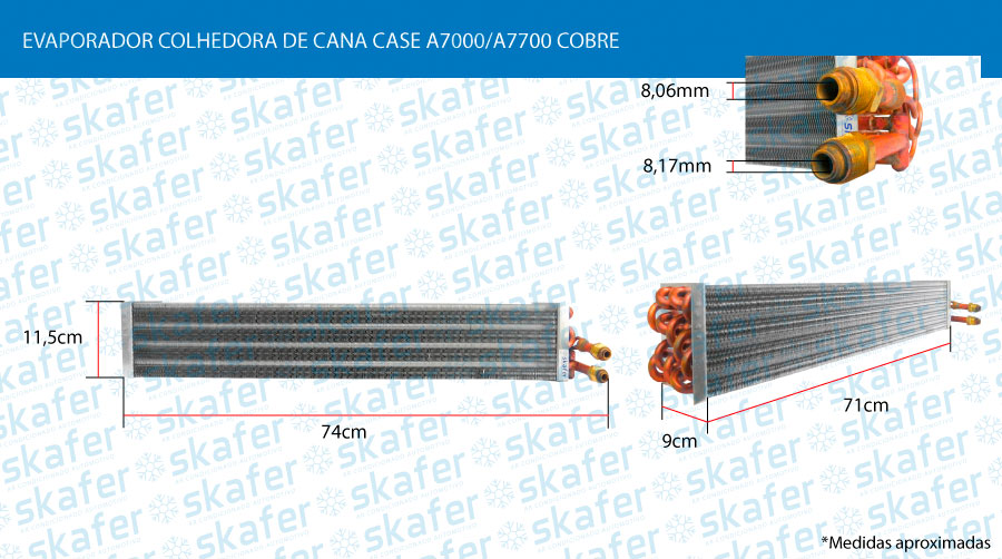 EVAPORADOR CASE COLHEDORA DE CANA A7000 A7700 251389A1 COBRE SKAFER