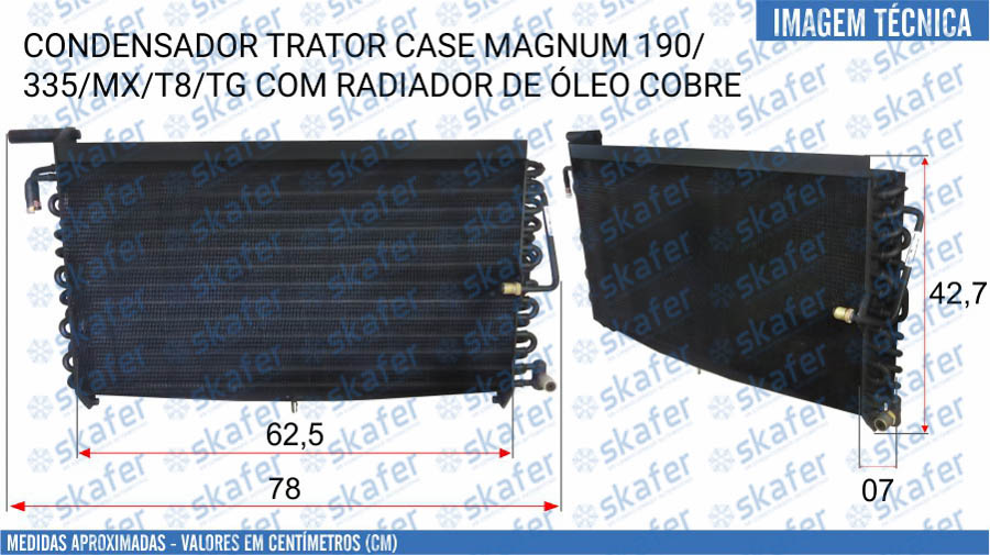 imagem de CONDENSADOR CASE TRATOR MAGNUM 180 250 335 MX T8 TG COM RADIADOR DE ÓLEO COBRE 8 ALETAS POR POLEGADA (APP) SKAFER